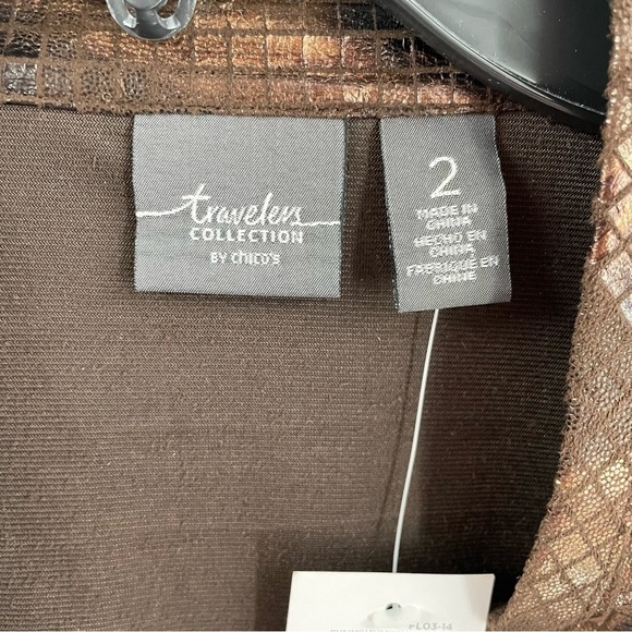 Chico's Travelers Metallic Animal Copper Long Sleeve Lightweight Duster Jacket - Picture 2 of 10